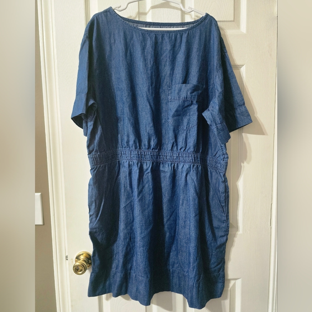Gap Soft Denim Chambray Popover Mini Dress, Elastic Drop Waist, Sz XXL, EUC!